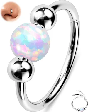 OUFER 20G/18G Nose Rings Hoop, Opal Nose Rings For Women, 316L Surgical Steel Nose Piercing Jewelry, Clicker Septum Rings, Nose Hoops, Cartilage Helix Piercing Jewelry-8mm 10mm