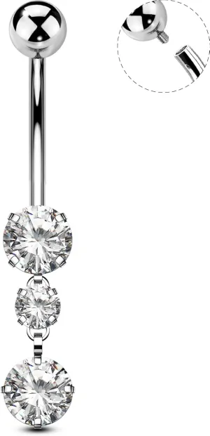 OUFER Titanium Belly Button Rings, Dangle Belly Rings for Women, Internally Threaded Belly Button Piercings, Long Dangle Navel Piercing Jewelry, Clear CZ Navel Rings Barbells-10/12/14/16mm