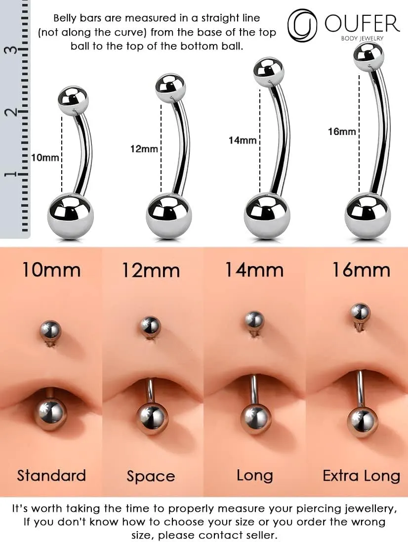 OUFER Titanium Belly Button Rings, Gold Belly Rings, Internally Threaded Navel Piercing Jewelry, Long Belly Piercing Jewelry, Curved Barbell, Belly Rings For Women Men