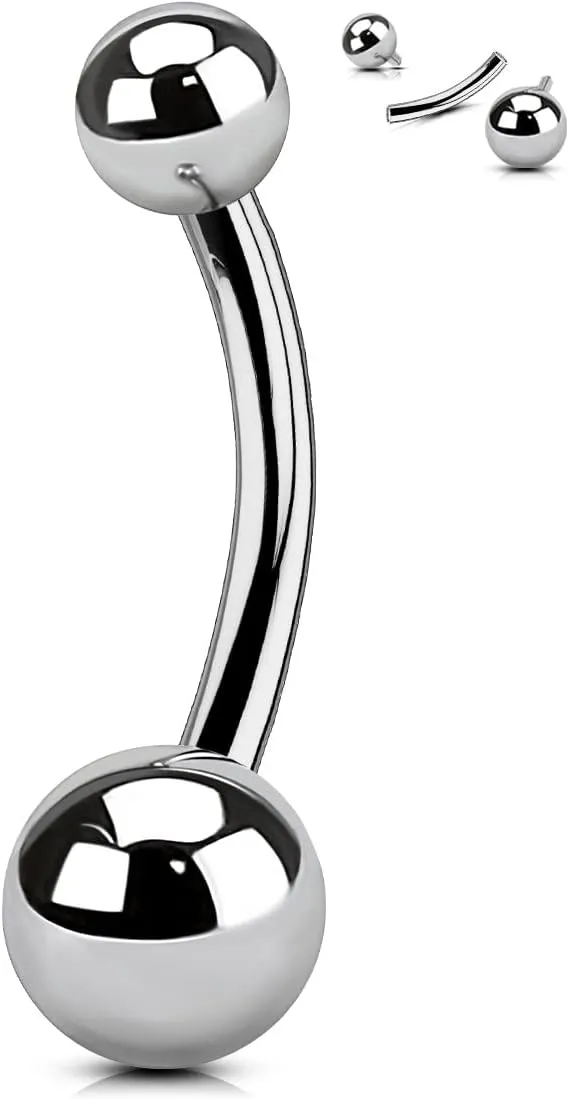 OUFER Titanium Belly Button Rings, Gold Belly Rings, Internally Threaded Navel Piercing Jewelry, Long Belly Piercing Jewelry, Curved Barbell, Belly Rings For Women Men