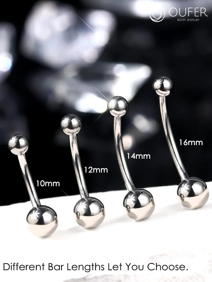 OUFER Titanium Belly Button Rings, Gold Belly Rings, Internally Threaded Navel Piercing Jewelry, Long Belly Piercing Jewelry, Curved Barbell, Belly Rings For Women Men