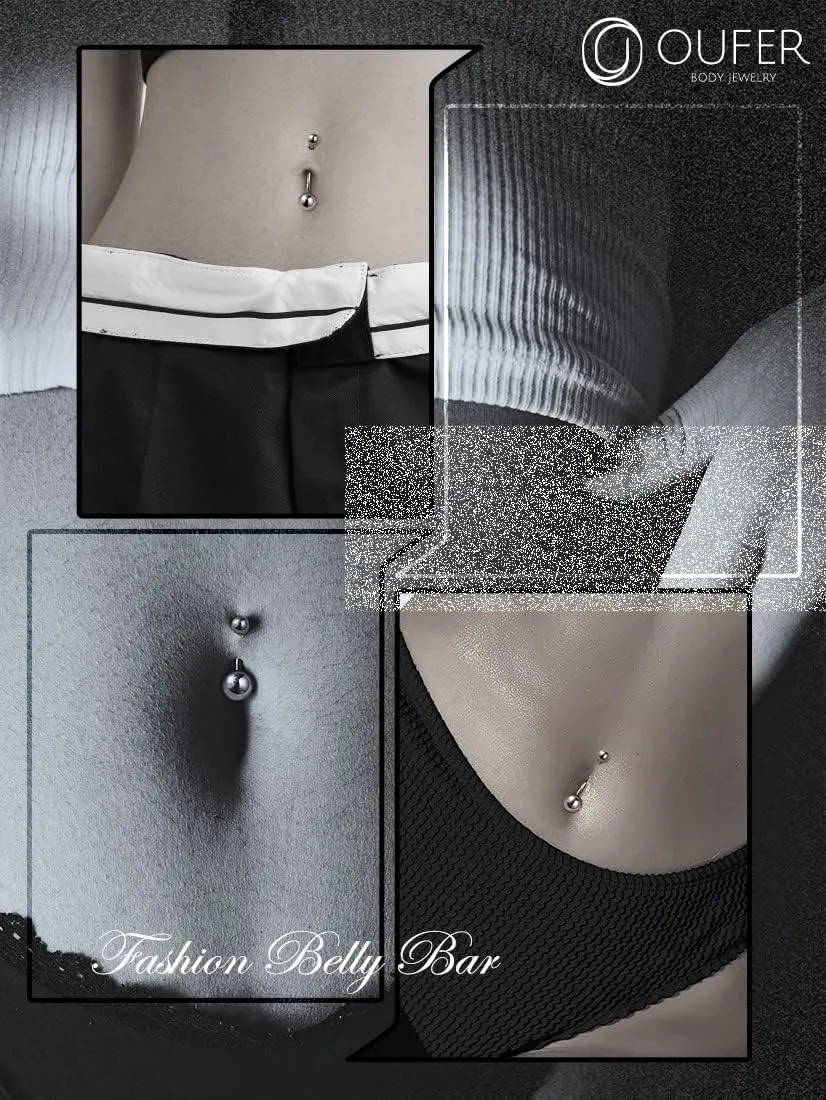 OUFER Titanium Belly Button Rings, Gold Belly Rings, Internally Threaded Navel Piercing Jewelry, Long Belly Piercing Jewelry, Curved Barbell, Belly Rings For Women Men