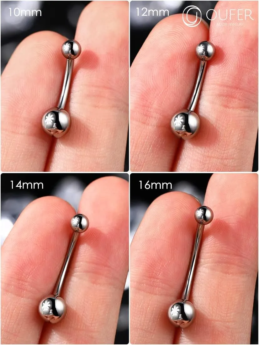 OUFER Titanium Belly Button Rings, Gold Belly Rings, Internally Threaded Navel Piercing Jewelry, Long Belly Piercing Jewelry, Curved Barbell, Belly Rings For Women Men