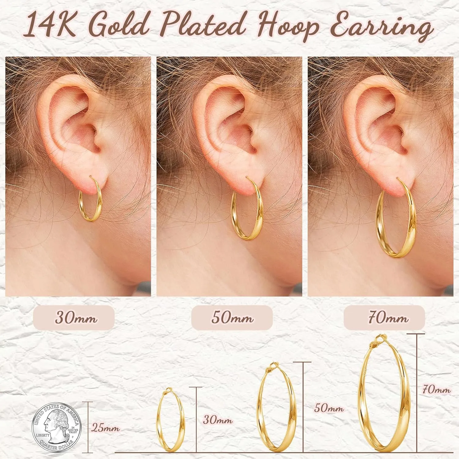 PABBEU S925 SterlingSilver Hoop Earrings Hypoallergenic Silver Hoop Earrings for Women Lightweight Large Sterling Silver Hoops Earring 30/50/70mm