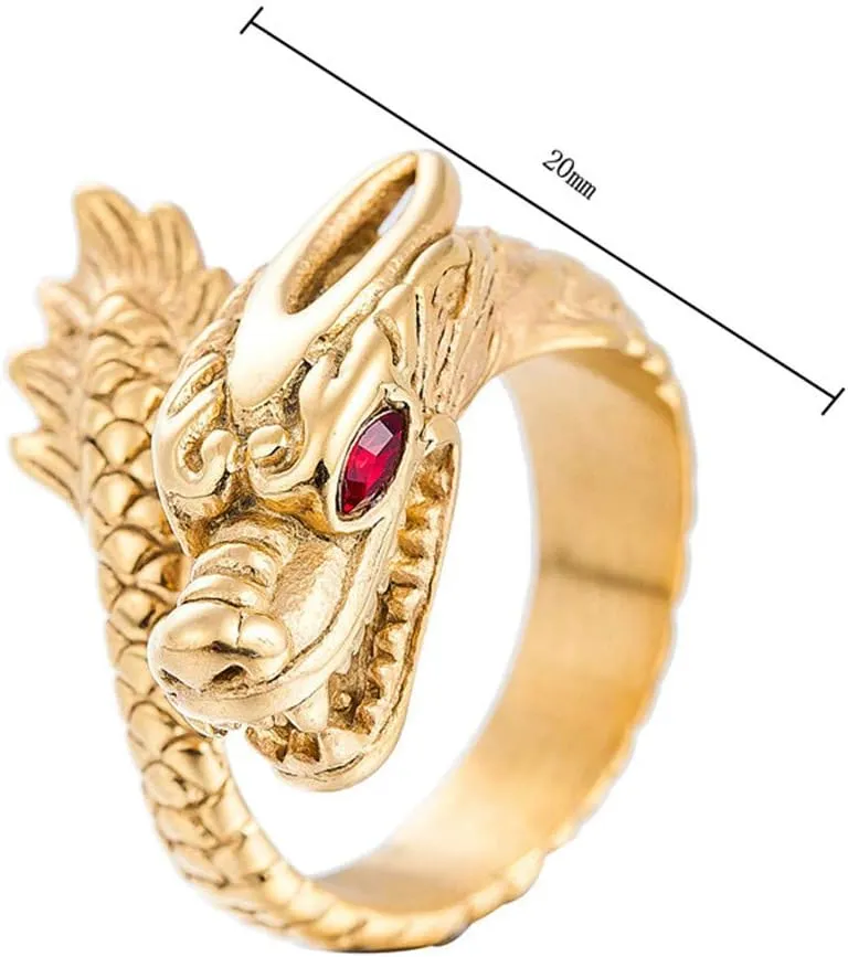 PAMTIER Men's Stainless Steel Red Eyes Dragon Punk Biker Ring