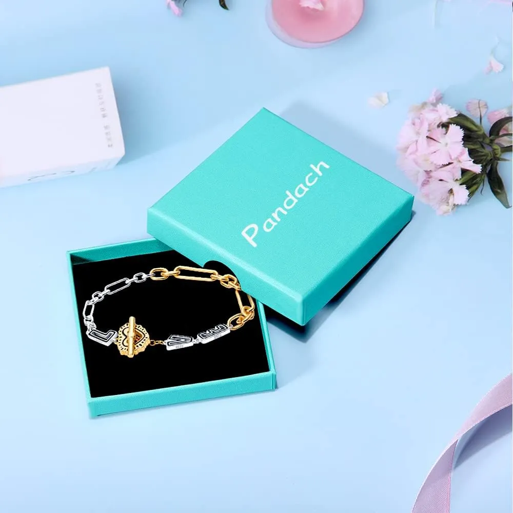 Pandach 925 Sterling Silver Charms Bracelets for women Butterfly Heart Moon and Star 5A Cubic Zirconia Snake Chain Bracelet Gifts for women