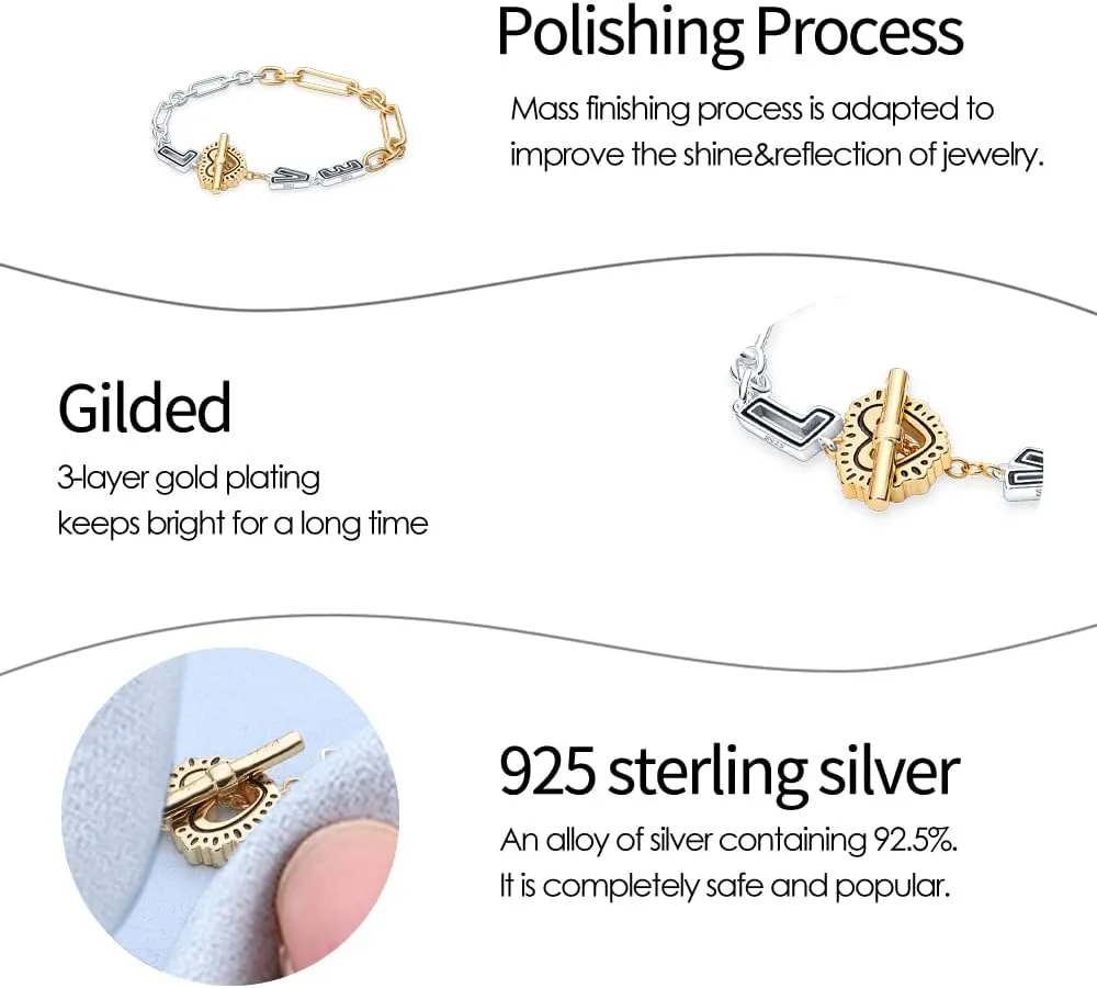 Pandach 925 Sterling Silver Charms Bracelets for women Butterfly Heart Moon and Star 5A Cubic Zirconia Snake Chain Bracelet Gifts for women