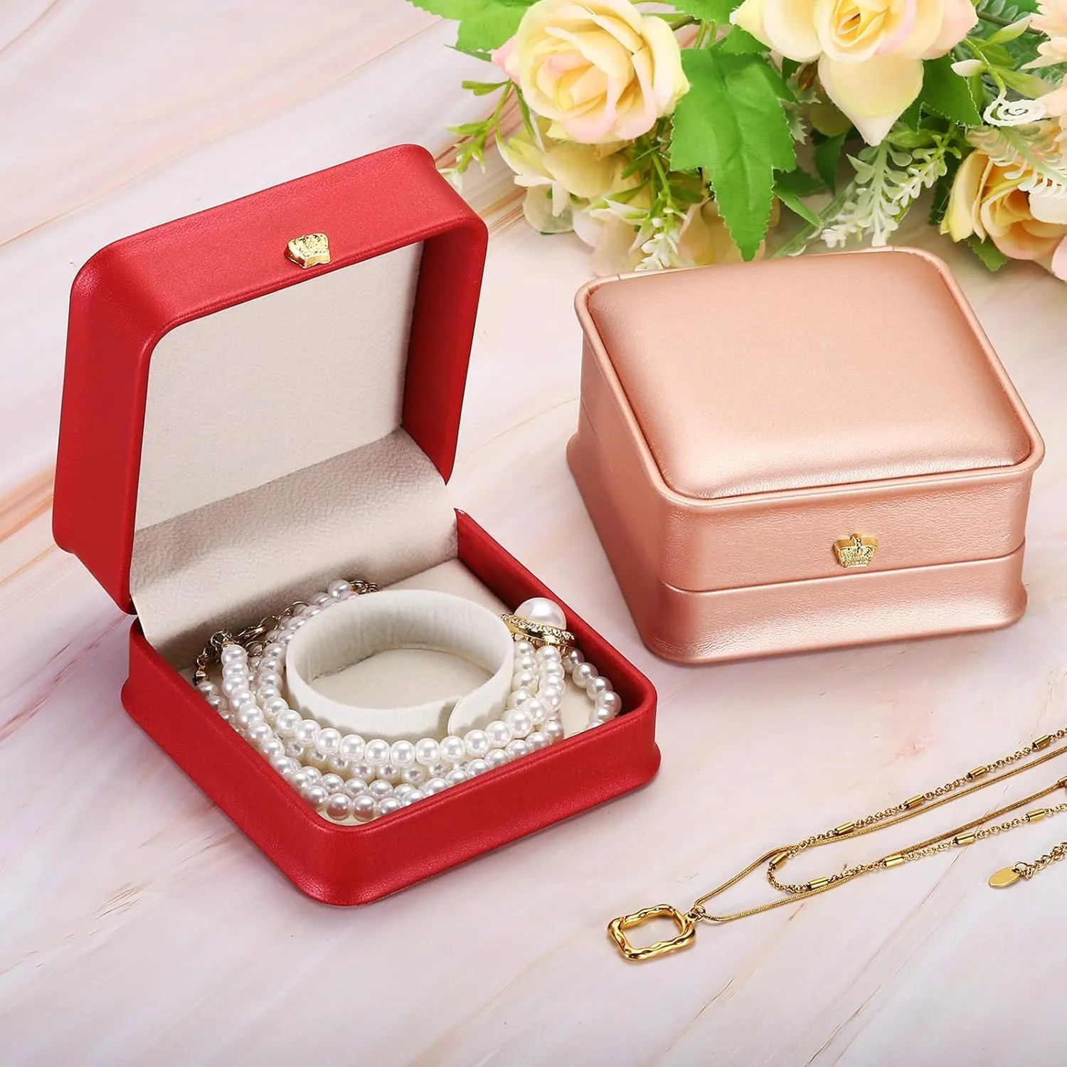 PATIKIL Velvet Bracelet Box, 2 Pack Vintage Jewelry Holder for Wedding Engagement Proposal Ceremony Anniversary Style 3, Rose Gold