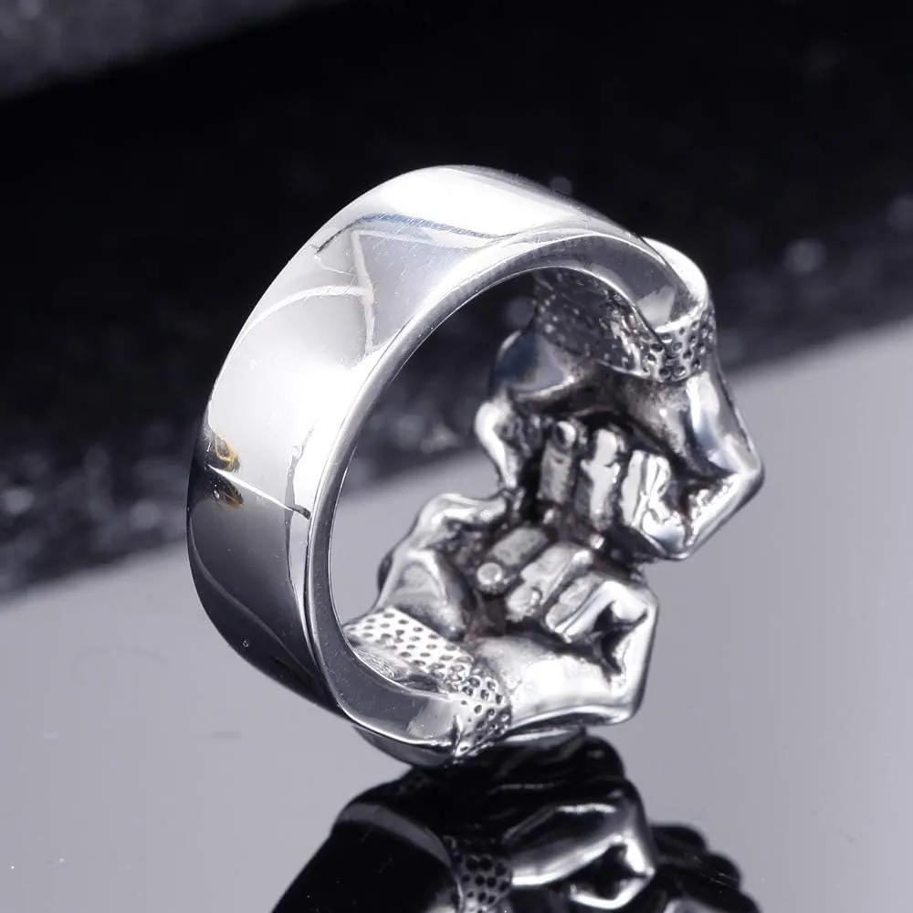 PAURO Men's Stainless Steel Vintage Fist Boxing Power Punk Finger Ring Personality Gothic Band Silver