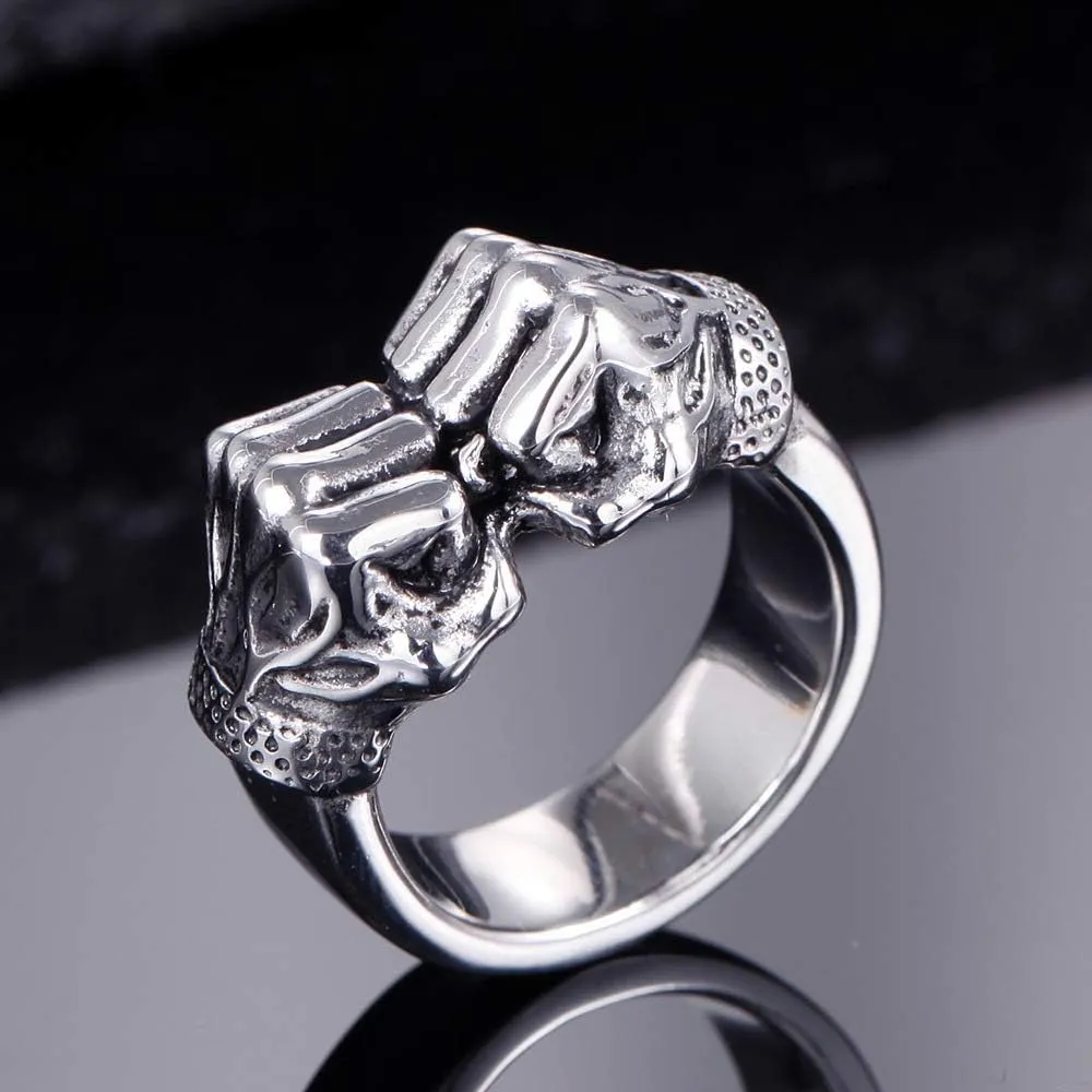 PAURO Men's Stainless Steel Vintage Fist Boxing Power Punk Finger Ring Personality Gothic Band Silver