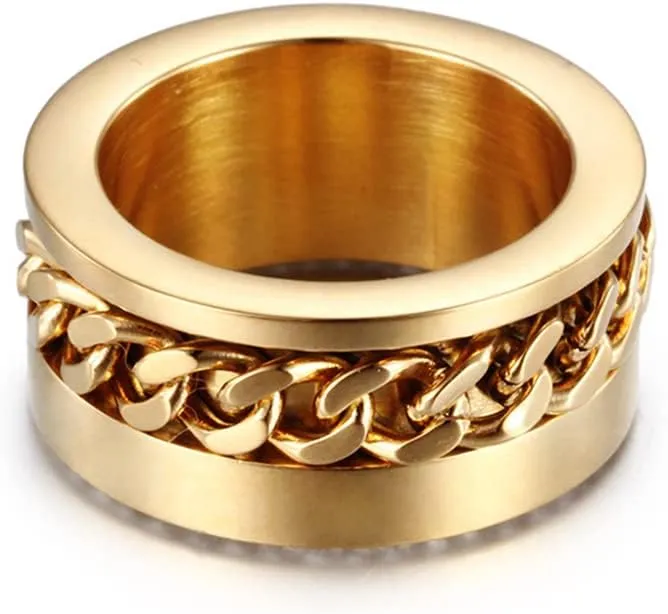 PAURO Women's Stainless Steel Rotating Chain Inlay Design Side with Zircon Wedding Band Ring