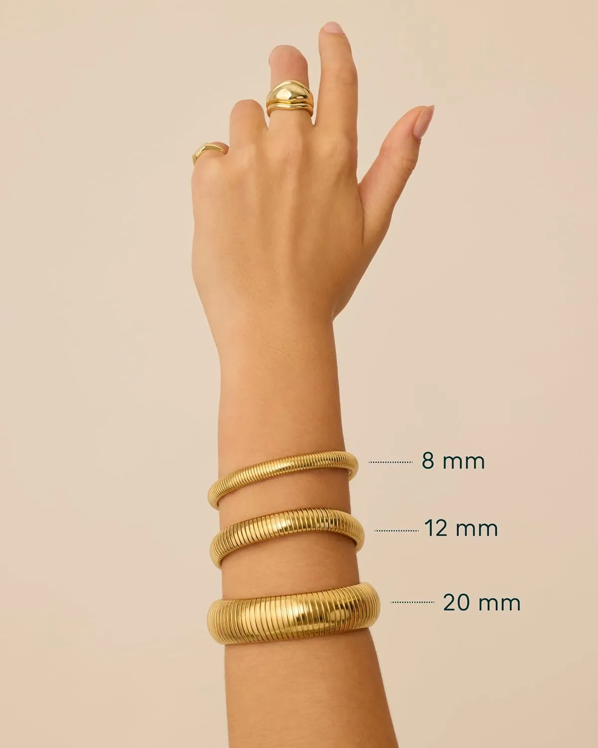 PAVOI Stainless Steel 14K Gold Plated Waterproof Flexible Stretch Chunky Bangle for Women | Cobra Bracelet
