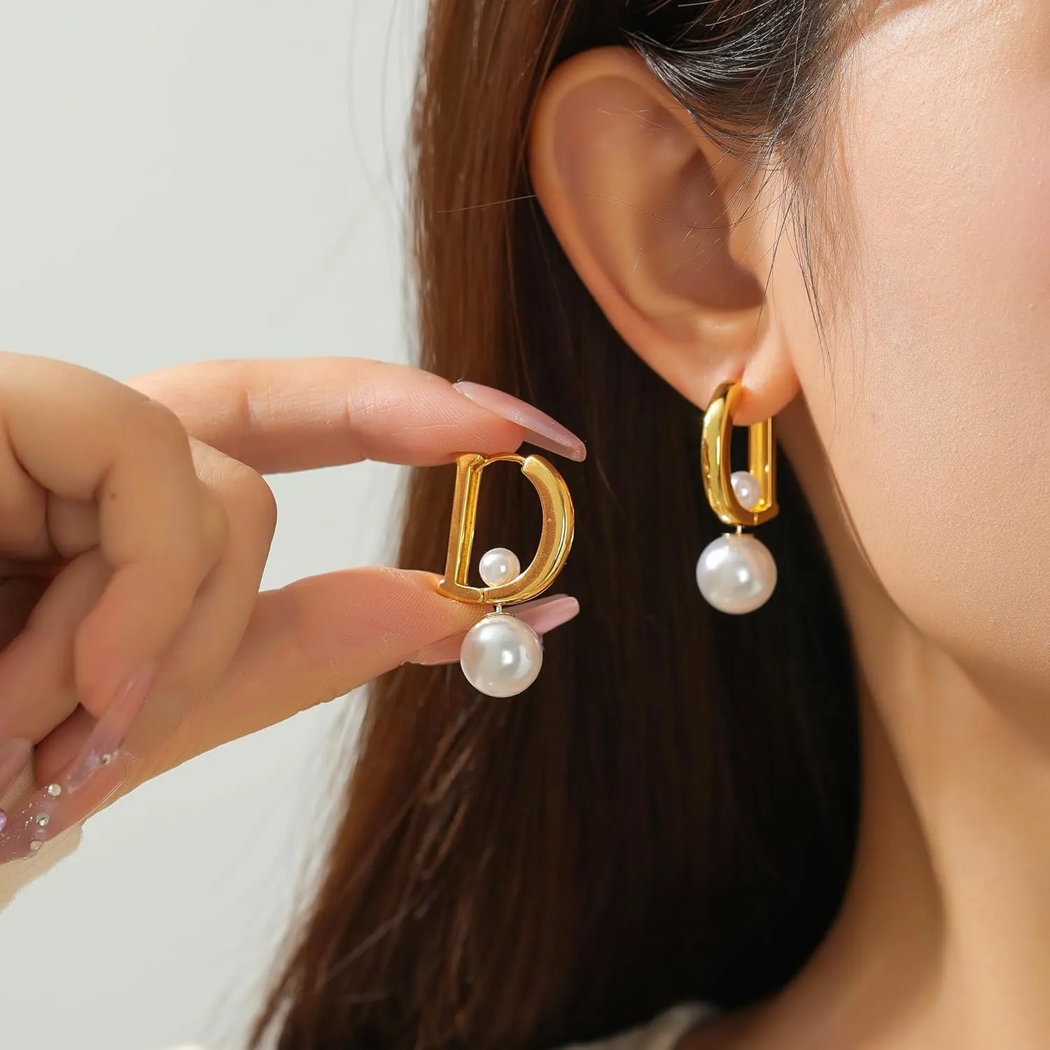 Pearl Gold Hoop Earrings for Women - 14K Gold Plated Pearl Chunky Hypoallergenic Trendy Hoop Earrings Dainty Jewelry For Women Gift