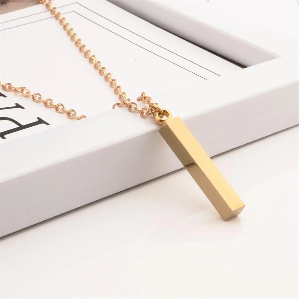 Personalized 4 Sided Vertical Bar Necklace Custom Text Engraved, Custom Name Necklace, 3D Stainless Steel Necklace Customized Jewelry Christmas Gifts for Couples