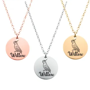 Personalized Cockatiel Necklace, Cockatiel Gift, Custom Engraved Bar Necklace, Memorial Keepsake for Cockatiel Mom, Cockatiel Lover Gift, (Round)