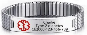 Personalized Emergency Medical Alert Bracelet, Custom Stainless Steel Family Bracelet with Free Engraving ID and Contact Number