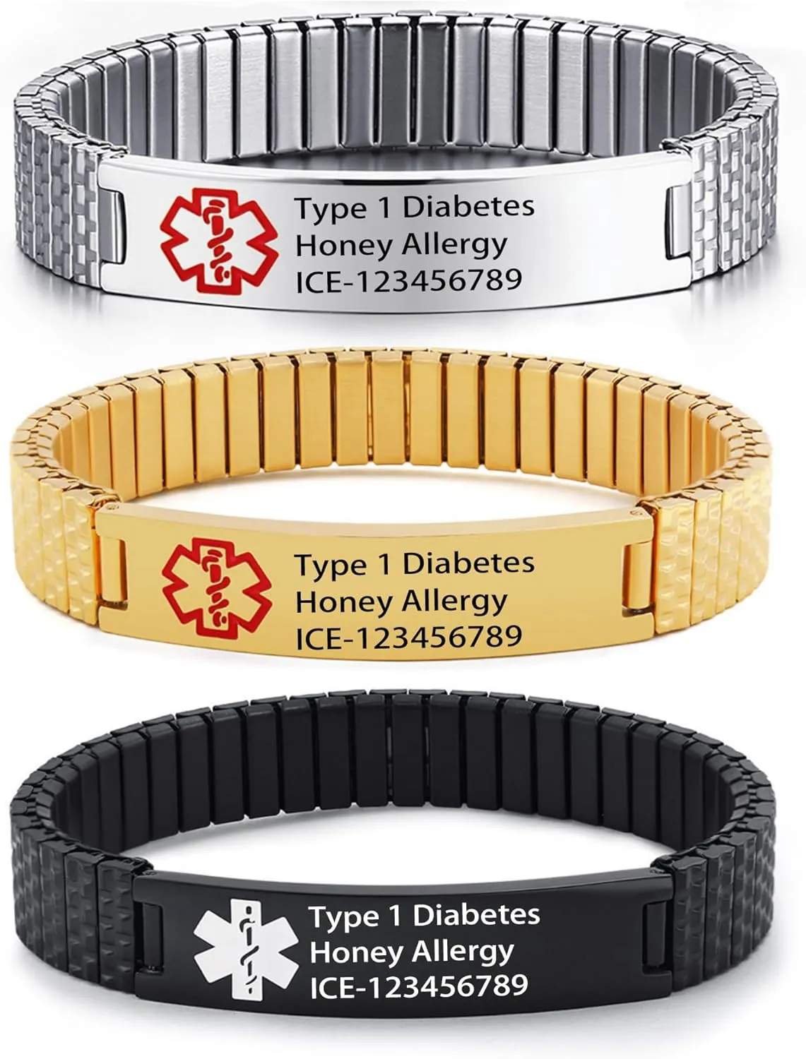 Personalized Emergency Medical Alert Bracelet, Custom Stainless Steel Family Bracelet with Free Engraving ID and Contact Number