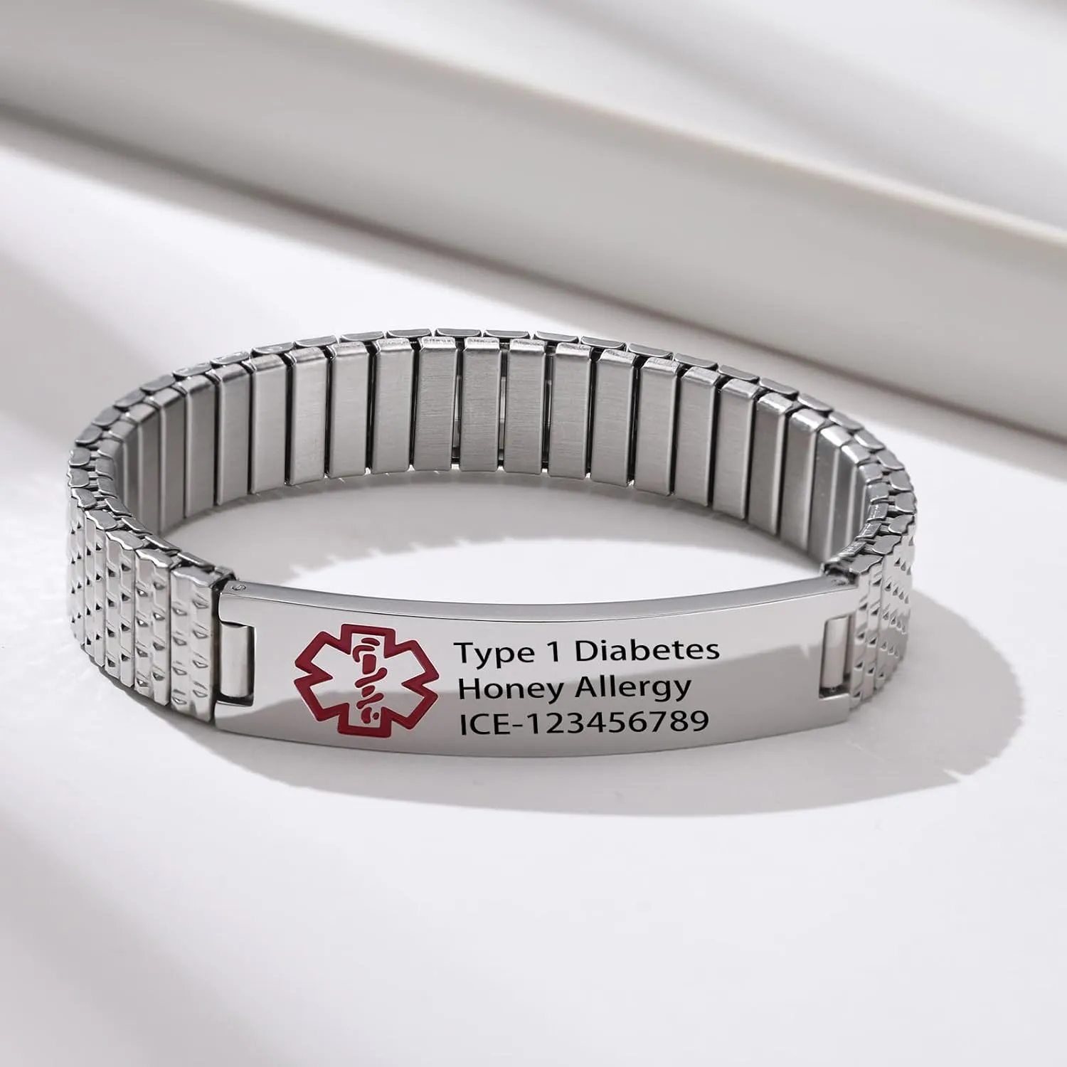 Personalized Emergency Medical Alert Bracelet, Custom Stainless Steel Family Bracelet with Free Engraving ID and Contact Number