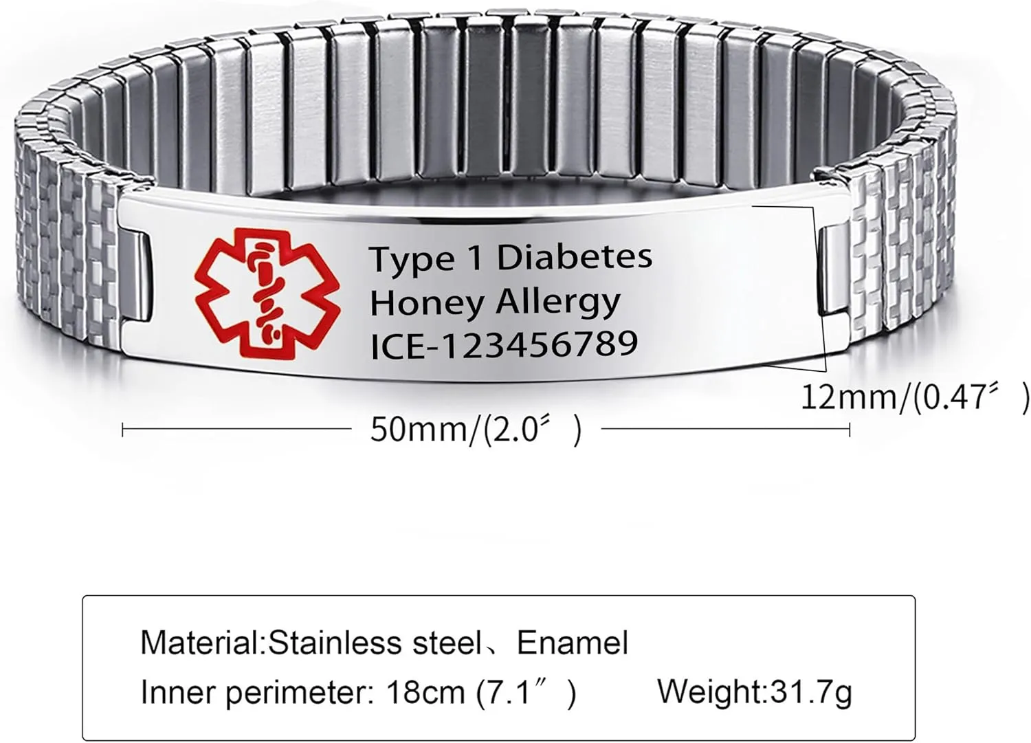 Personalized Emergency Medical Alert Bracelet, Custom Stainless Steel Family Bracelet with Free Engraving ID and Contact Number