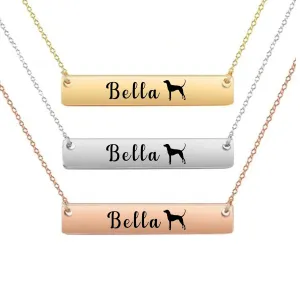 Personalized Necklace, Gift, Custom Engraved Dog Bar Necklace, Memorial Keepsake for Dog Mom, Dog Lover Gift, Pet Name Necklace (Vizsla)