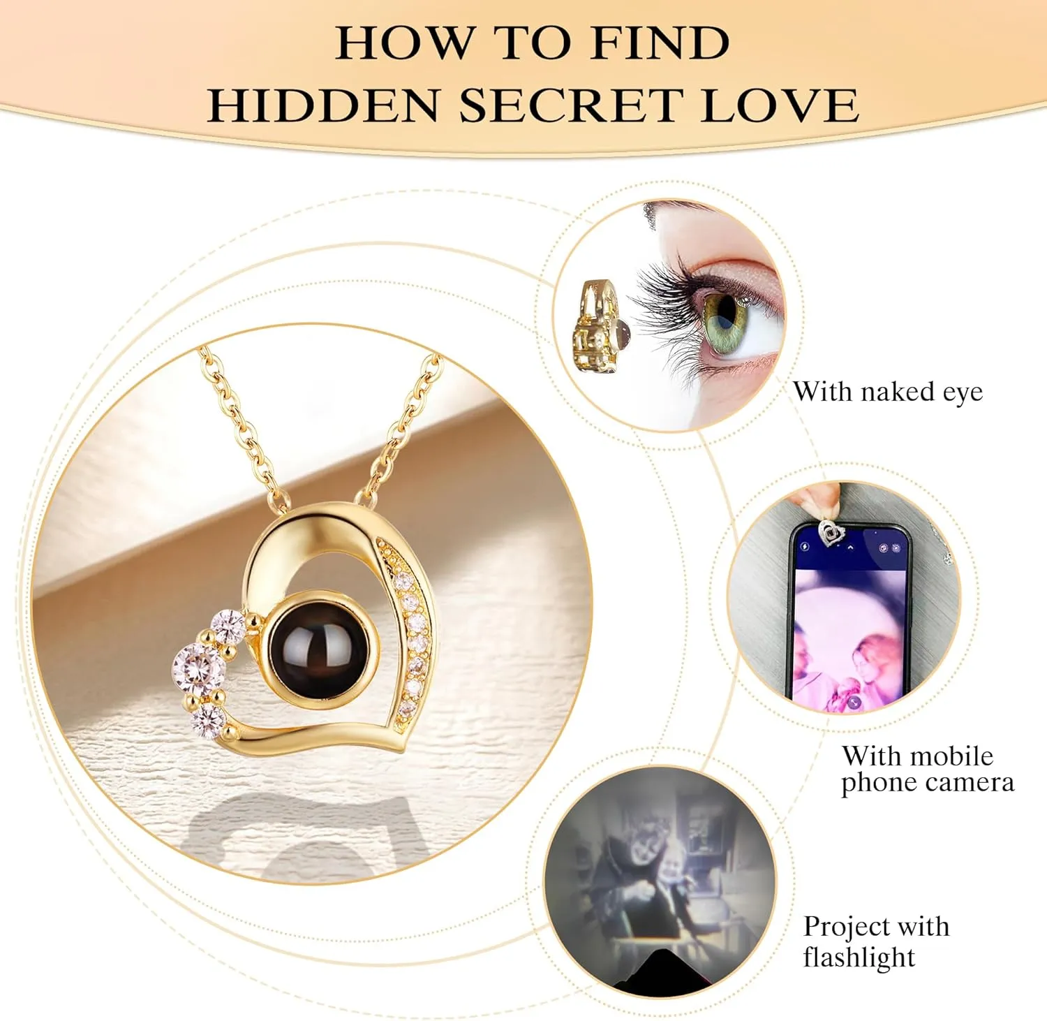 Personalized Picture Necklace Projection Necklace with Photo Inside - Custom Photo Pendant Necklace - 18K Real Gold Plating-Mothers Day Gifts for Mom Wife Valentines Love Memorial Gifts for Anniversary