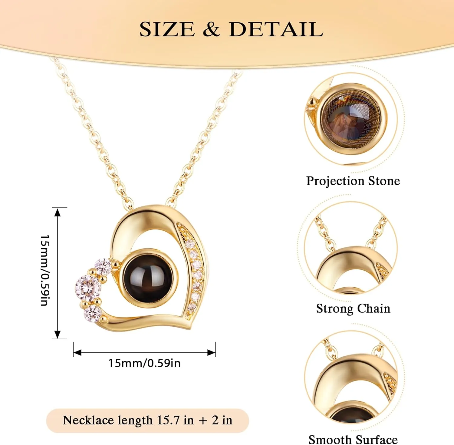 Personalized Picture Necklace Projection Necklace with Photo Inside - Custom Photo Pendant Necklace - 18K Real Gold Plating-Mothers Day Gifts for Mom Wife Valentines Love Memorial Gifts for Anniversary