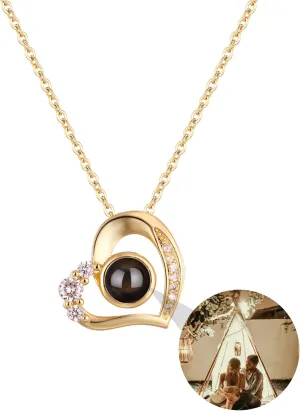 Personalized Picture Necklace Projection Necklace with Photo Inside - Custom Photo Pendant Necklace - 18K Real Gold Plating-Mothers Day Gifts for Mom Wife Valentines Love Memorial Gifts for Anniversary