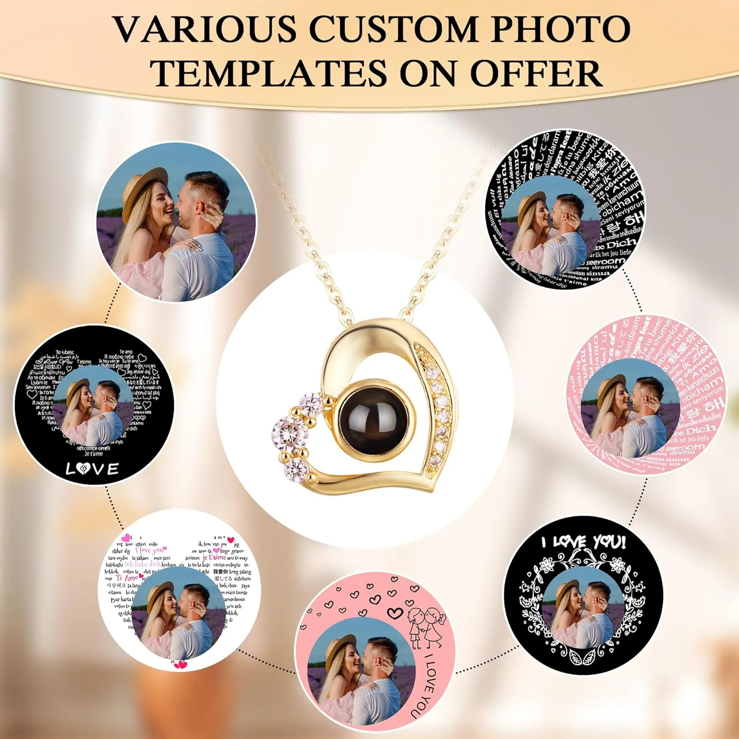 Personalized Picture Necklace Projection Necklace with Photo Inside - Custom Photo Pendant Necklace - 18K Real Gold Plating-Mothers Day Gifts for Mom Wife Valentines Love Memorial Gifts for Anniversary