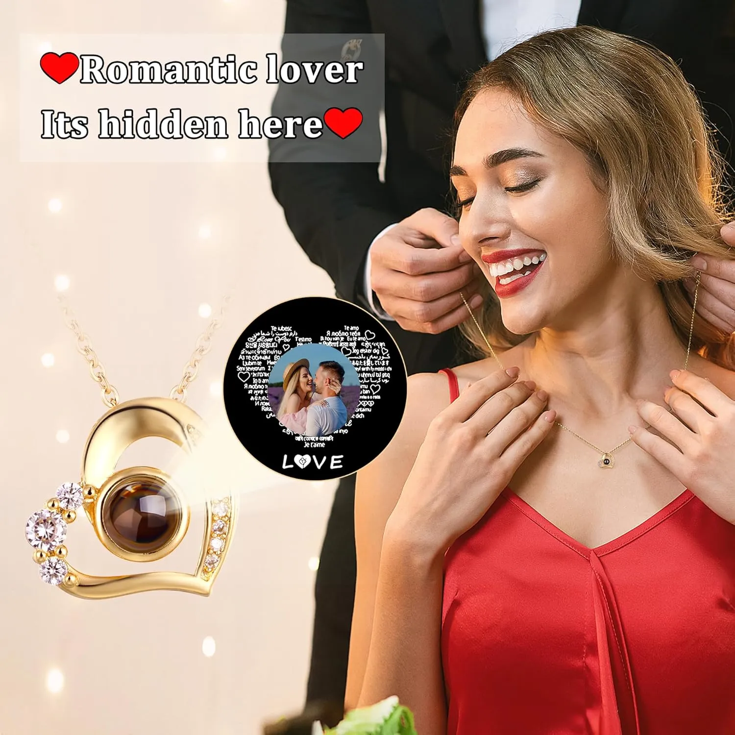 Personalized Picture Necklace Projection Necklace with Photo Inside - Custom Photo Pendant Necklace - 18K Real Gold Plating-Mothers Day Gifts for Mom Wife Valentines Love Memorial Gifts for Anniversary