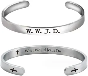 Pingyongchang Stainless Steel WWJD Bracelet Bracelets What Would Jesus Do Punk Engraved Cross Cuff Bracelet Christian Jesus Jewelry Gifts for Women Men