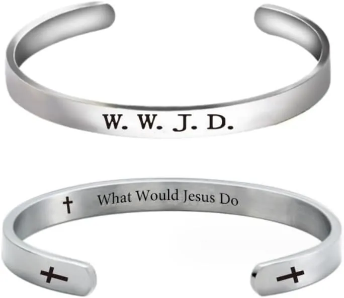 Pingyongchang Stainless Steel WWJD Bracelet Bracelets What Would Jesus Do Punk Engraved Cross Cuff Bracelet Christian Jesus Jewelry Gifts for Women Men