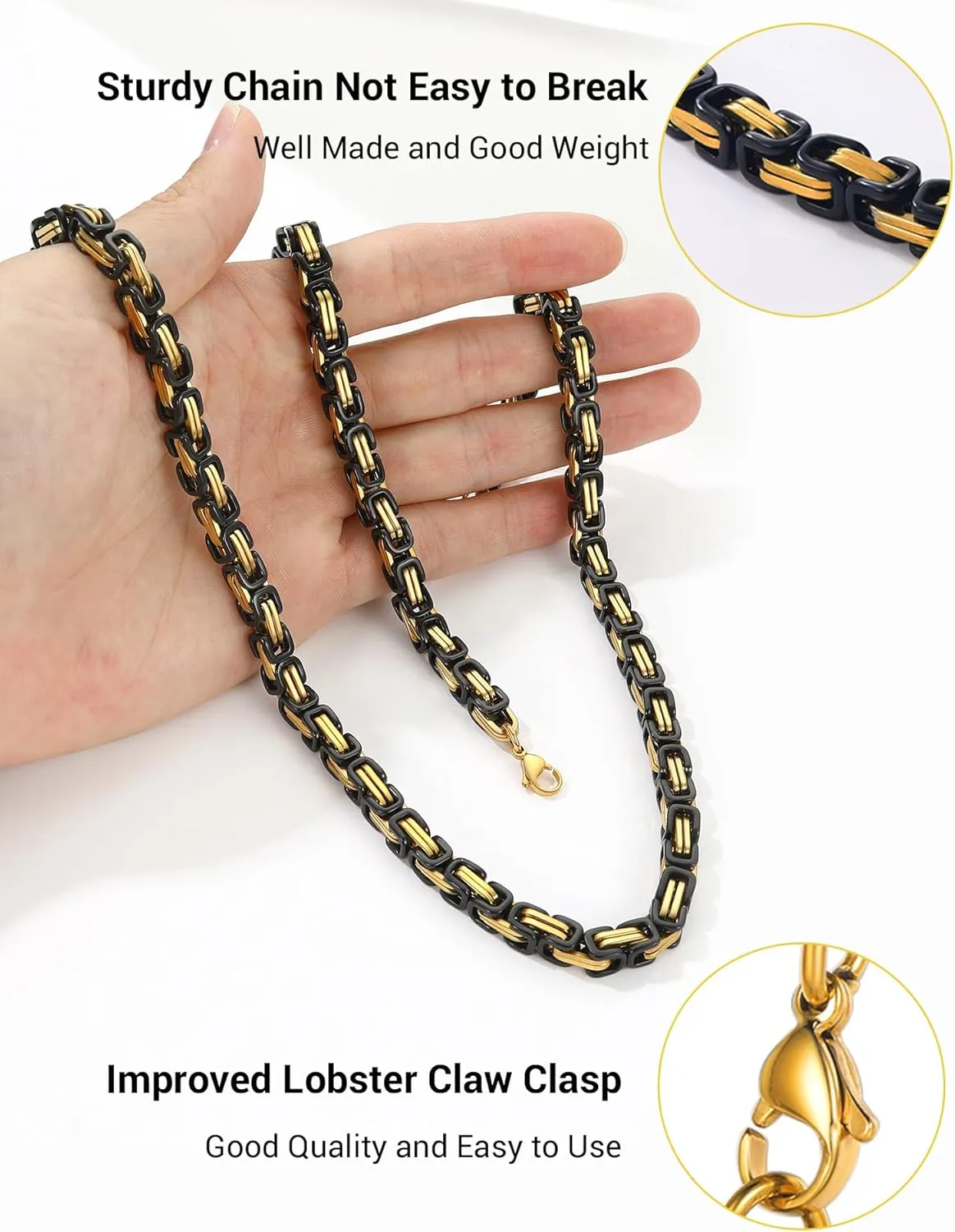 PROSTEEL 4MM/6MM/8MM Stainless Steel Necklace for Men, Stylish and Cool, Byzantine Chain Black Gold Silver Tone, 18-30 Inches, Come with Box