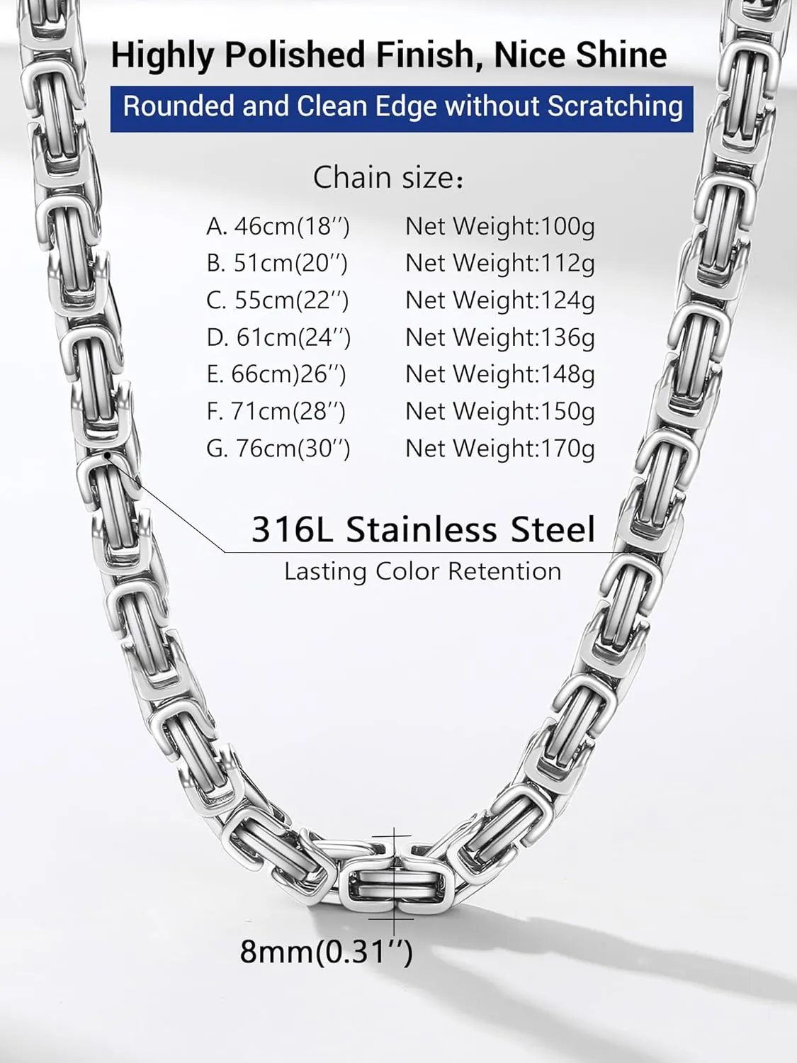 PROSTEEL 4MM/6MM/8MM Stainless Steel Necklace for Men, Stylish and Cool, Byzantine Chain Black Gold Silver Tone, 18-30 Inches, Come with Box