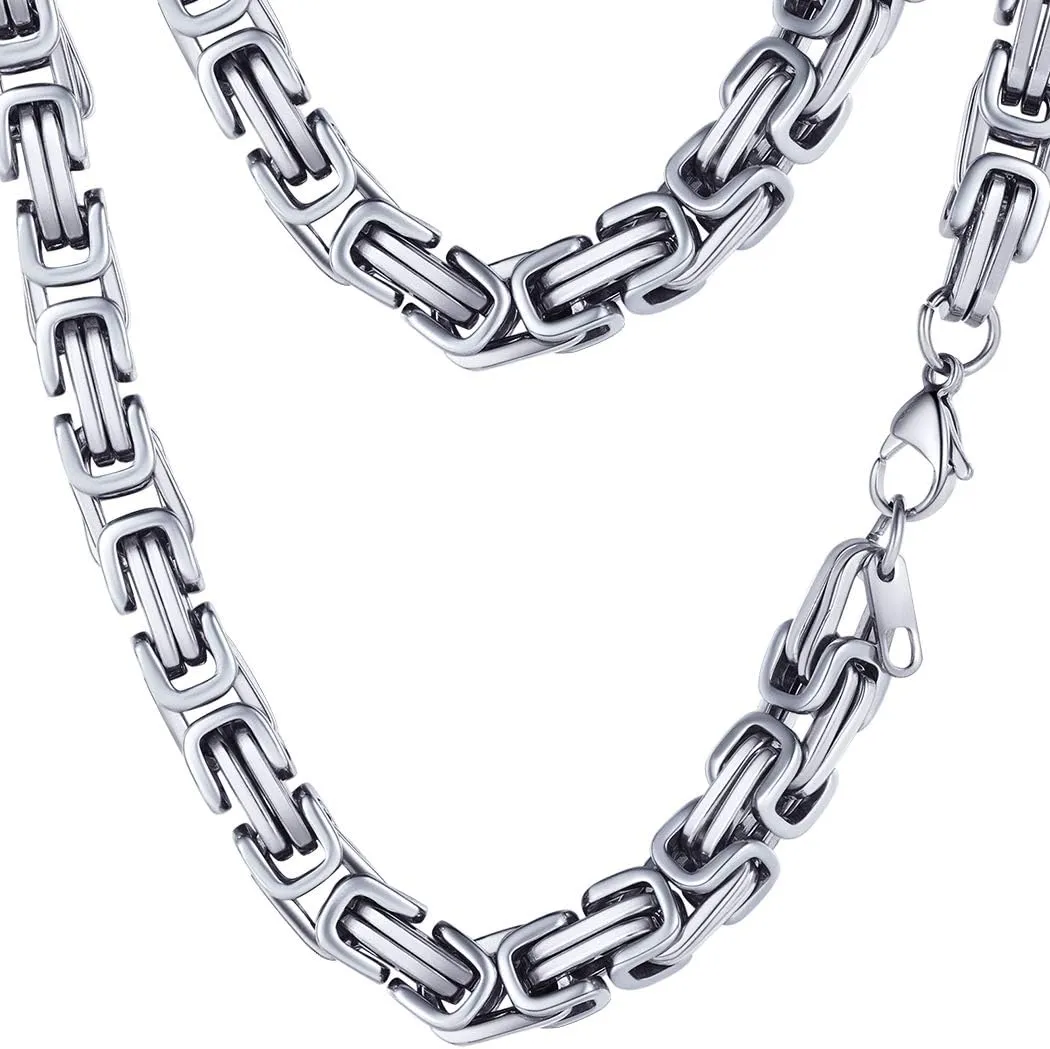 PROSTEEL 4MM/6MM/8MM Stainless Steel Necklace for Men, Stylish and Cool, Byzantine Chain Black Gold Silver Tone, 18-30 Inches, Come with Box