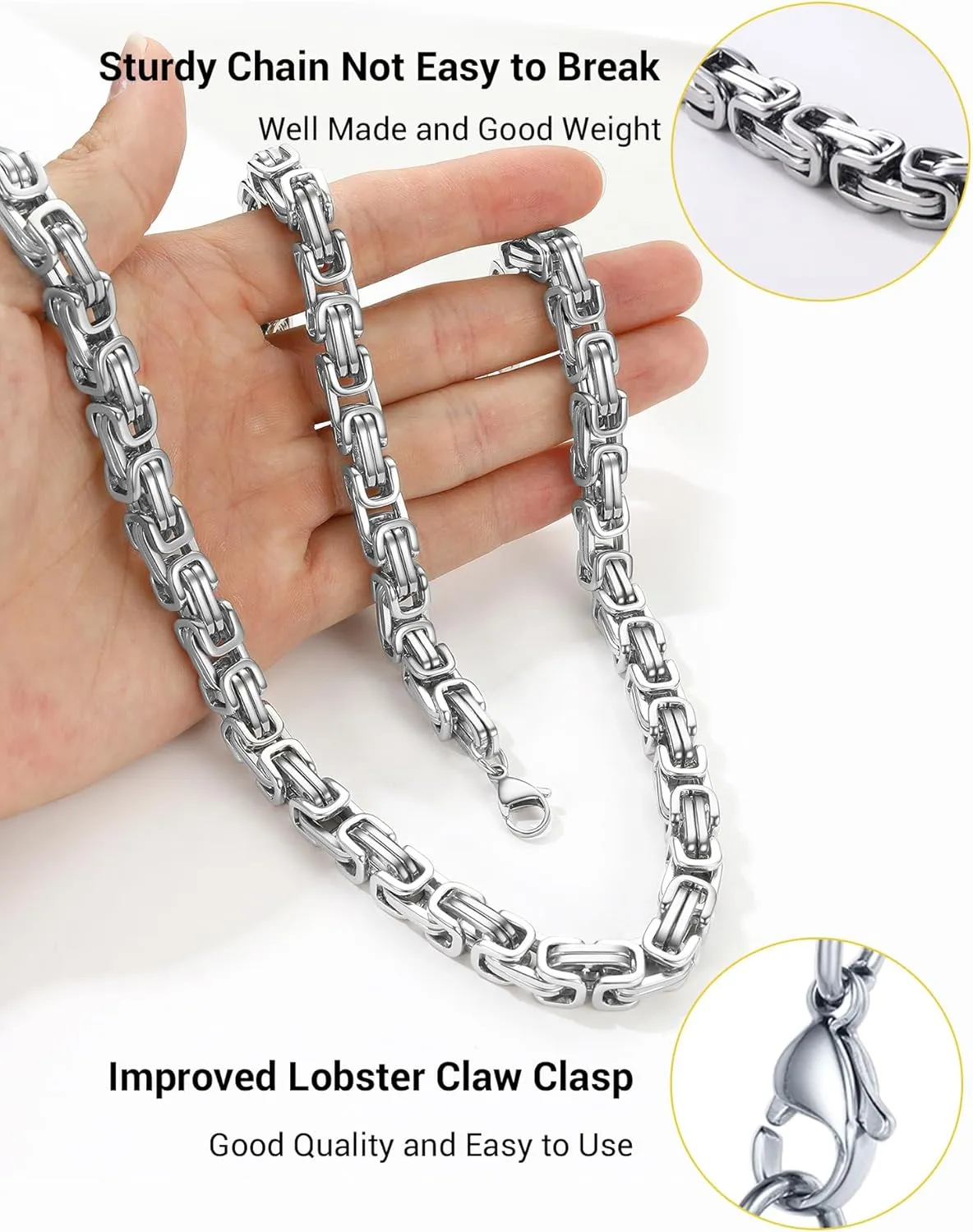 PROSTEEL 4MM/6MM/8MM Stainless Steel Necklace for Men, Stylish and Cool, Byzantine Chain Black Gold Silver Tone, 18-30 Inches, Come with Box