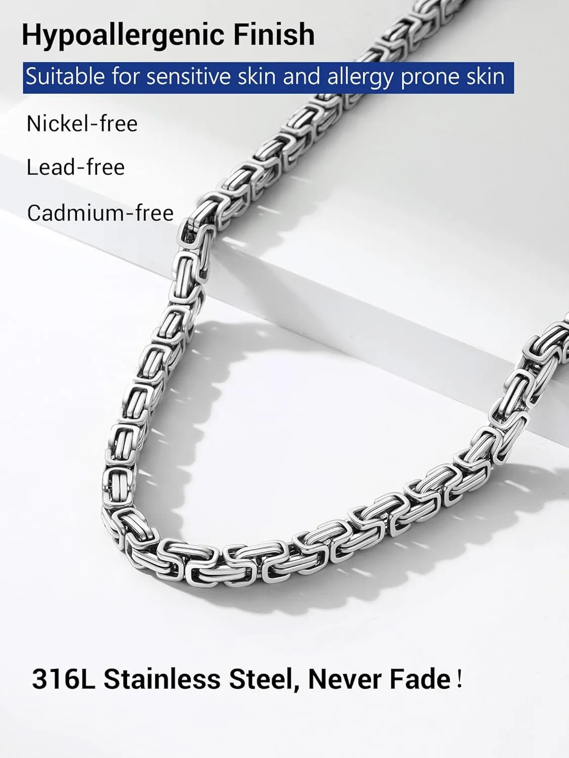 PROSTEEL 4MM/6MM/8MM Stainless Steel Necklace for Men, Stylish and Cool, Byzantine Chain Black Gold Silver Tone, 18-30 Inches, Come with Box
