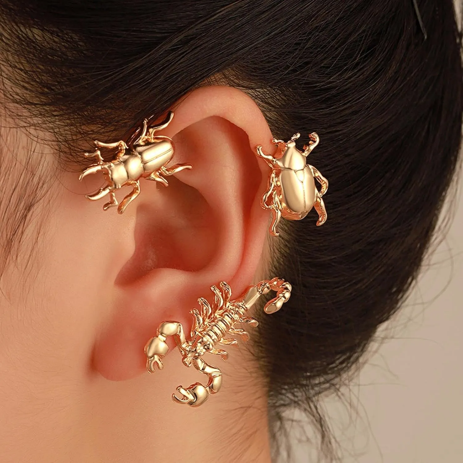 Punk Bee Scorpion Ear Cuff Earrings Gold Insect Ear Clip Wrap Earrings Hippie Beetle Ear Climber Crawler Earrings Hypoallergenic Cartilage Piercing Jewelry Gifts for Women