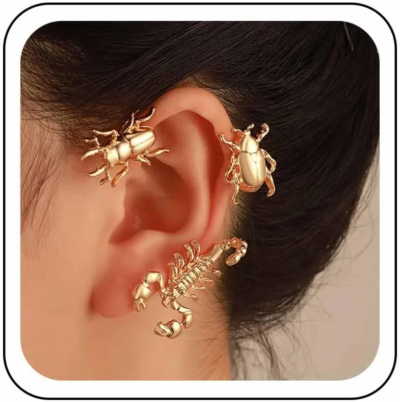 Punk Bee Scorpion Ear Cuff Earrings Gold Insect Ear Clip Wrap Earrings Hippie Beetle Ear Climber Crawler Earrings Hypoallergenic Cartilage Piercing Jewelry Gifts for Women