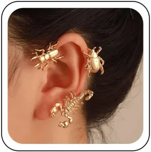 Punk Bee Scorpion Ear Cuff Earrings Gold Insect Ear Clip Wrap Earrings Hippie Beetle Ear Climber Crawler Earrings Hypoallergenic Cartilage Piercing Jewelry Gifts for Women