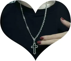 Punk Long Cross Necklace Chain Hollow Cross Pendant Necklace Large Religion Cross Necklace Silver Faith Cross Choker Necklace Jewelry for Women