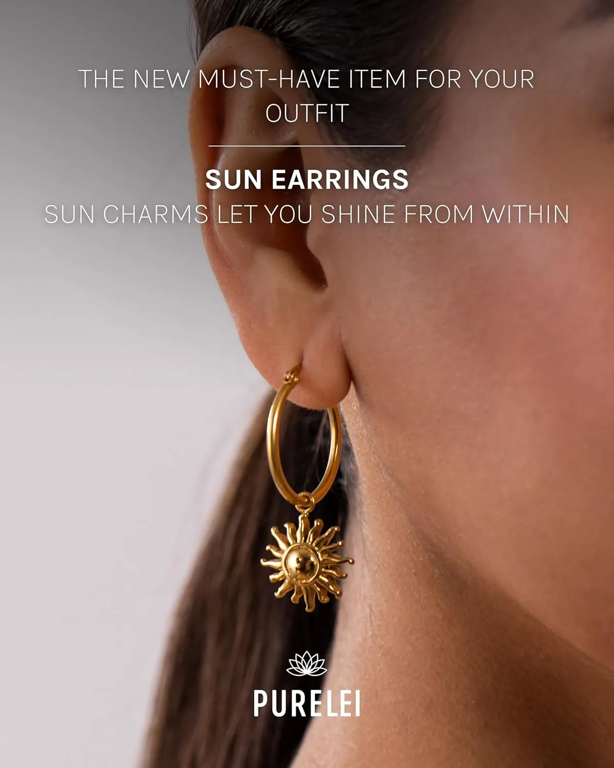 PURELEI Sun Earrings  18K Gold plated stainless steel jewelry  Water-resistant earrings for women  0,92 inch diameter  Fashion jewelry for your individual look