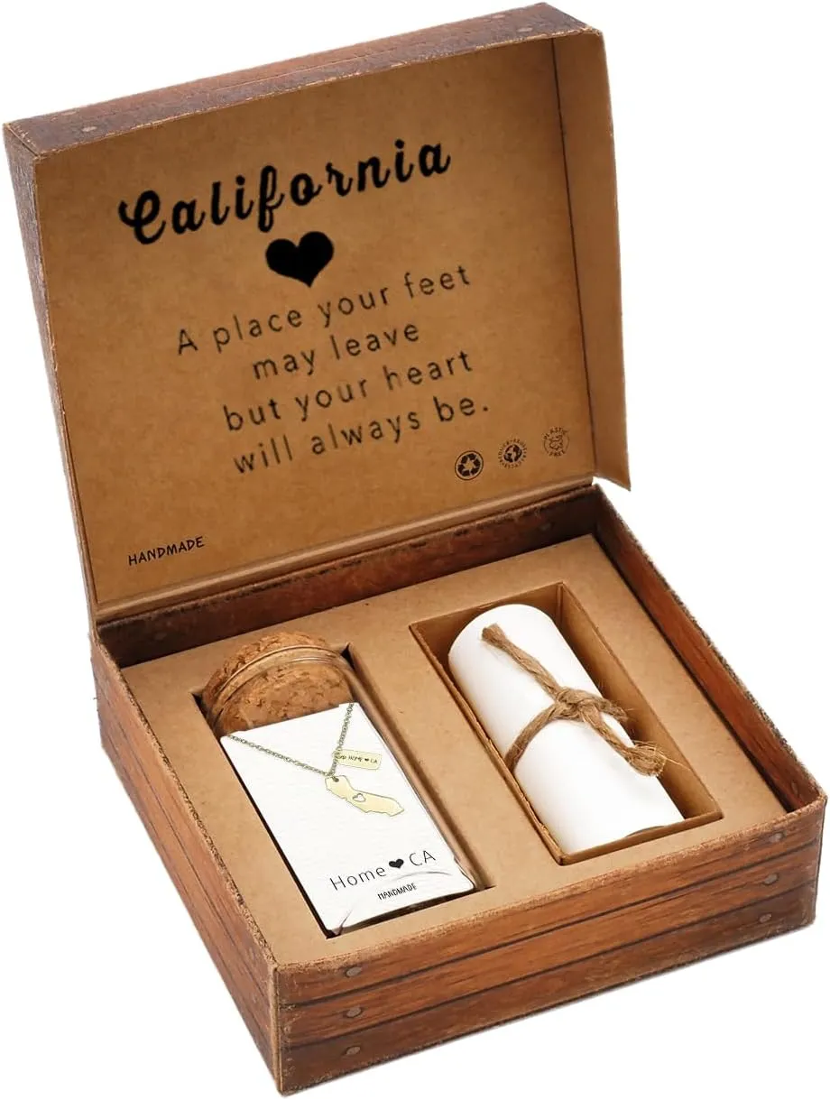 quan jewelry California State Necklace, Handmade California Map Pendant Charm, Inspirational Necklace with Greeting Card