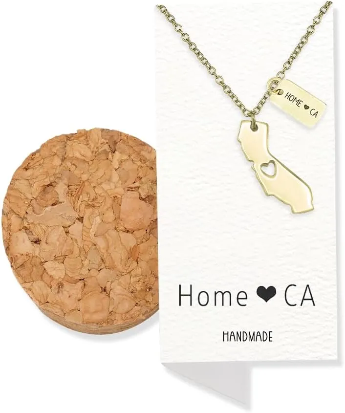 quan jewelry California State Necklace, Handmade California Map Pendant Charm, Inspirational Necklace with Greeting Card