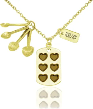 quan jewelry Gifts for Mom Measuring Spoons Pendant Necklace, Funny Baking Pun Quote Card, 16 inches to 18 inches, Handmade