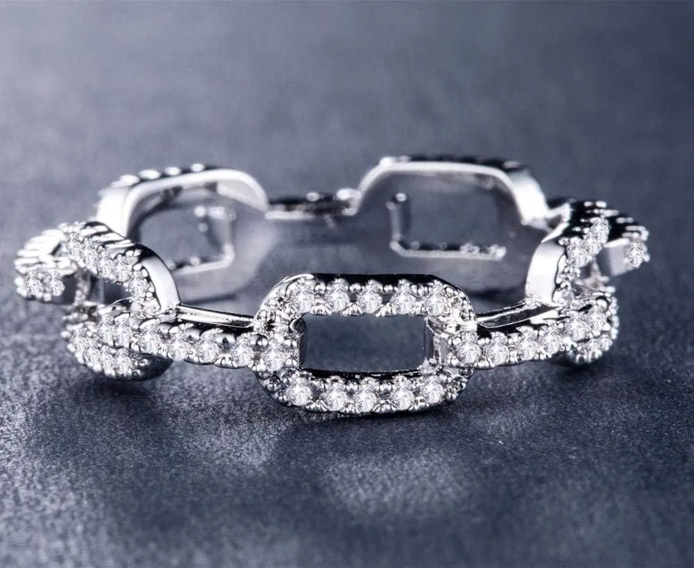 Razered Creative Chain Design Women Ring With Paved Destiny Link Couple Ring For Girlfriend & Boyfriend Items