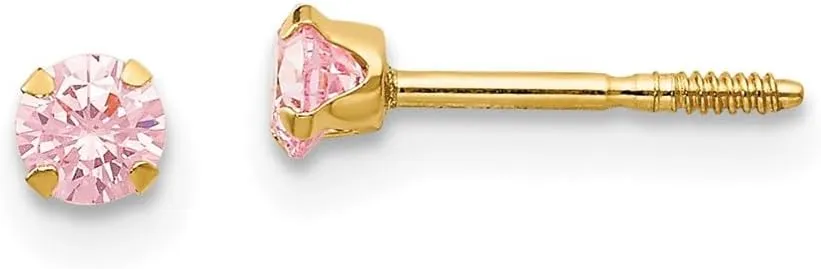 Real 14k Yellow Gold 3mm Pink CZ Cubic Zirconia Studs Earrings 4mm