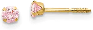 Real 14k Yellow Gold 3mm Pink CZ Cubic Zirconia Studs Earrings 4mm
