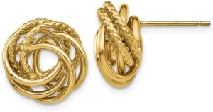 Real 14k Yellow Gold Love Knot Studs Earrings 13mm