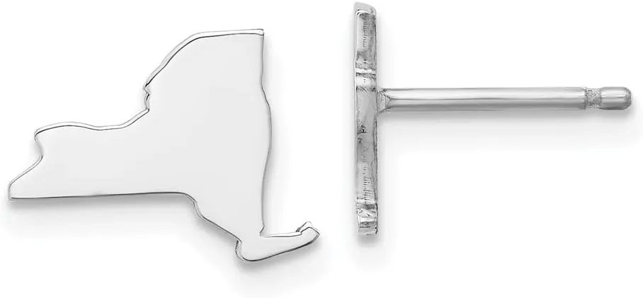 Real 925 Sterling Silver NY Small State Studs Earring - 6mm x 9mm
