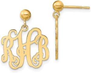 Real 925 Sterling Silver Yellow Gold-Plated Monogram Studs Post Dangle Earrings - 22mm x 18mm